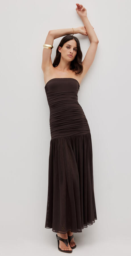 AJE Novae Strapless Maxi Dress Chocolate S