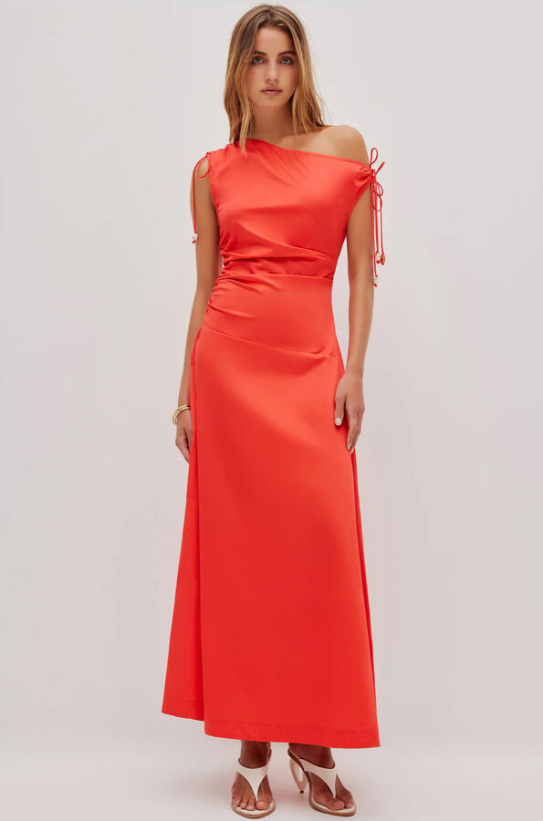 AJE Laure Off Shoulder Maxi Dress Cherry M