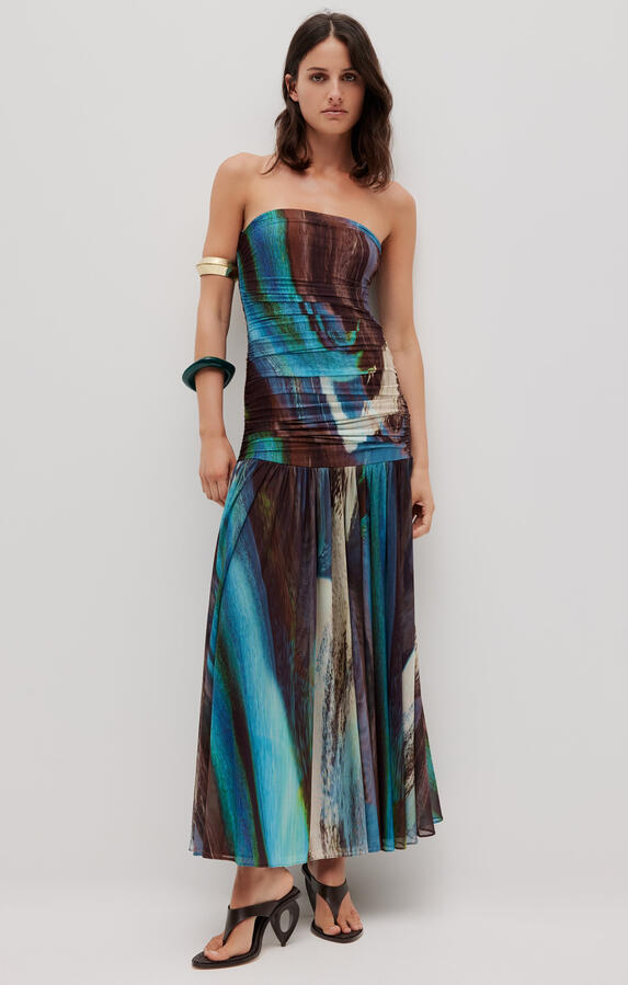 AJE Novae Strapless Maxi Dress Opalite M