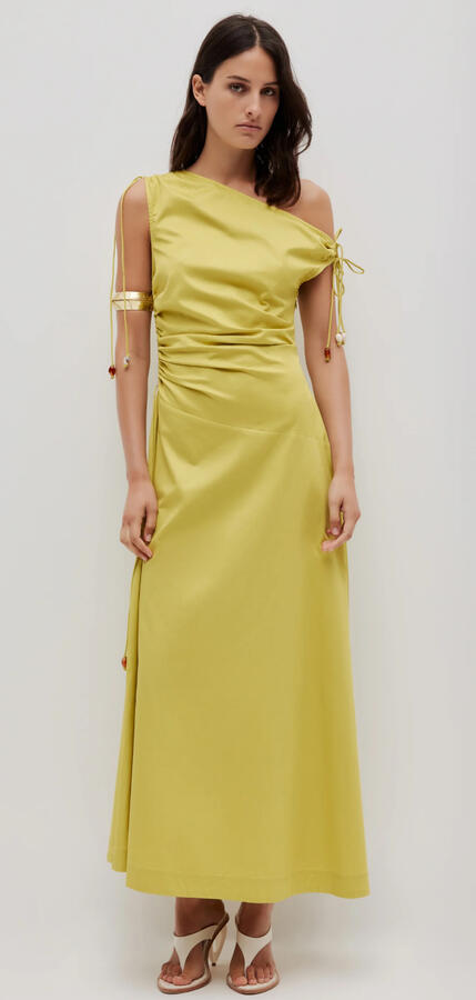 AJE Laure Off Shoulder Maxi Dress Chartreuse L